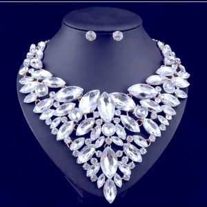 Gold Plated Crystal Necklace Earring Set